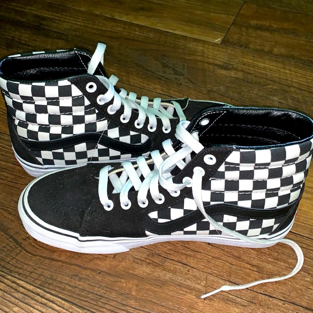 Vans sk8-hi black and white checkered custom made